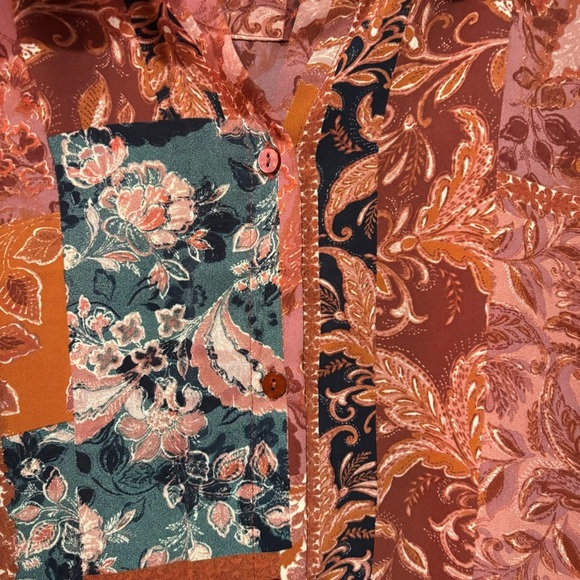 Alex & Lili Floral Patchwork Button Down Blouse Long Sleeve Career Office Large - Picture 10 of 15